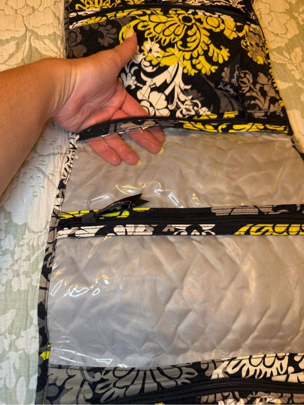 Vera Bradley Baroque Black, Yellow & White Quilted Hanging Cosmetic Organizer
